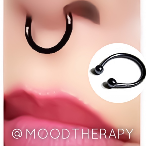 Oxidized 925 Sterling Silver Ball end Fake Septum Ring Clip On Conch Ear Cuff - Picture 1 of 6